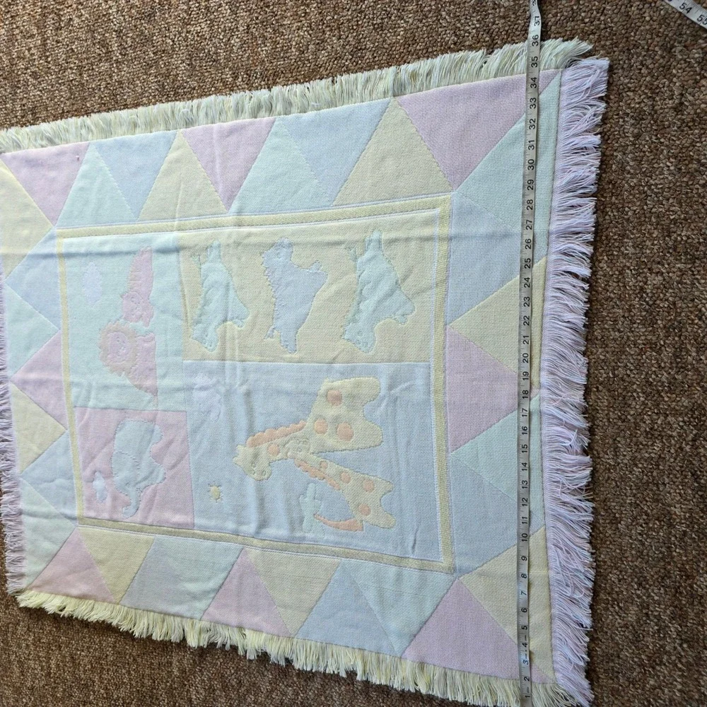 Woven Baby Blanket Pastel Safari Animal Fringe Trim Throw
